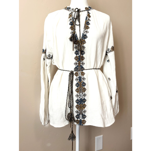 Scarlet Poppies Ibiza S/M Tunic Top Chic Embroidered Belted Beach - Picture 8 of 16